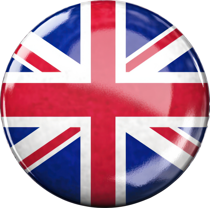 Round pin with English or UK flag.